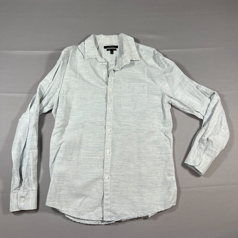 Marc Anthony Luxury Shirt Mens M White Blue Pinstripes Linen Slim Fit Button Up